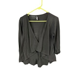 IZ Byer California Womens Black Drape Front 3/4 Sleeve Cardigan Size L